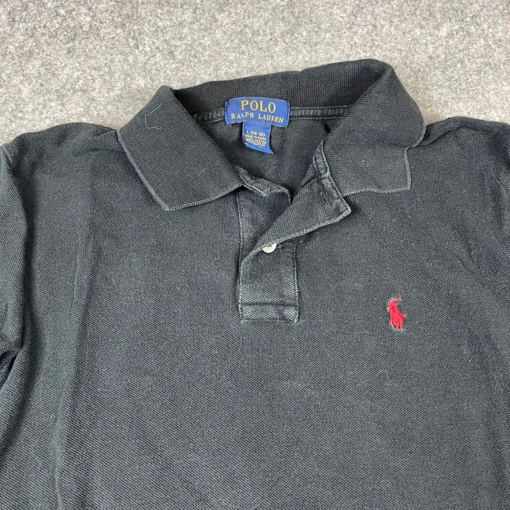 Polo Ralph Lauren Polo Shirt Boys Lg 14-16 Black Short Sleeve Pique Red Pony‎